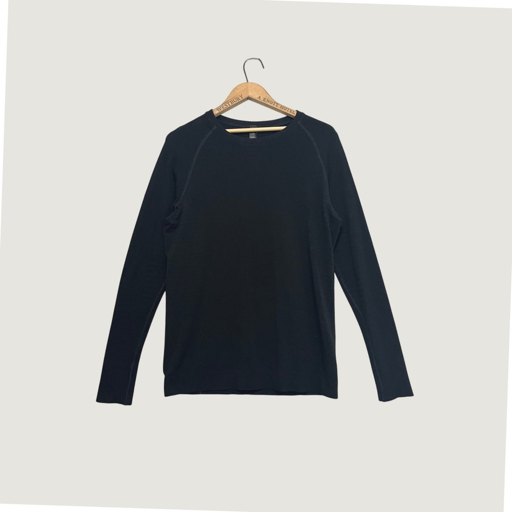 Lululemon Mens Keep the Heat Long Sleeve Shirt Black Wool Blend Ribbed XL